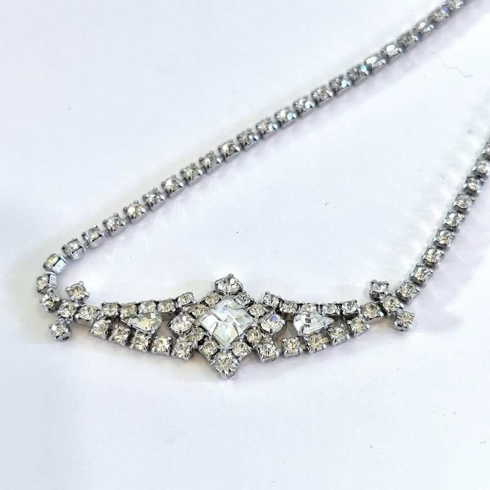 Vintage Rhinestone Choker Necklace Glass Stones Flapper Art Deco Bib Elegant